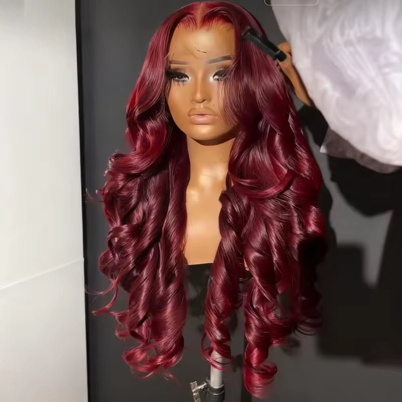 13x6 Human Hair Lace Wig, High - Definition Burgundy Lace Wig, Human Hair With Aligned Cuticle Layer, Indian Hair Wig - Hairliegant