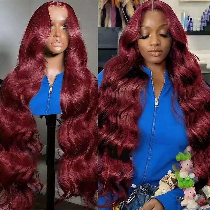 13x6 Human Hair Lace Wig, High - Definition Burgundy Lace Wig, Human Hair With Aligned Cuticle Layer, Indian Hair Wig - Hairliegant