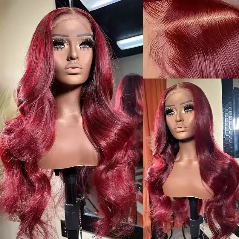 13x6 Human Hair Lace Wig, High - Definition Burgundy Lace Wig, Human Hair With Aligned Cuticle Layer, Indian Hair Wig - Hairliegant