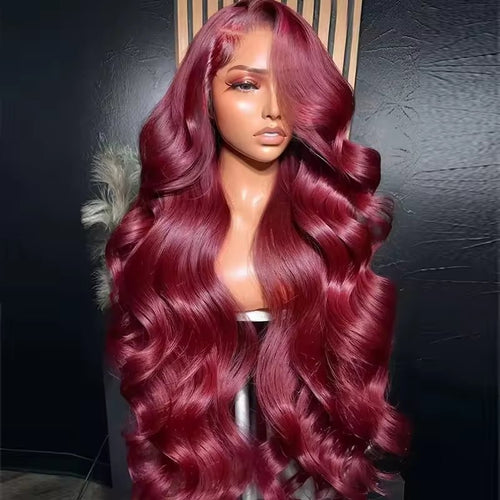13x6 Human Hair Lace Wig, High - Definition Burgundy Lace Wig, Human Hair With Aligned Cuticle Layer, Indian Hair Wig - Hairliegant