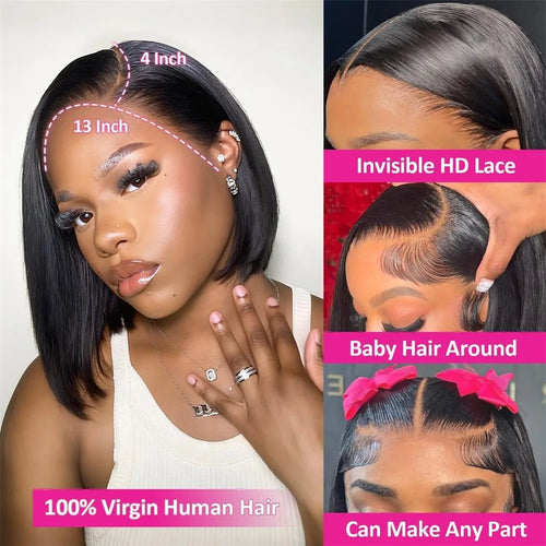 Bob Wig Human Hair 13x4 Hd Lace Front Human Hair Wigs For Black Women Glueless Lace Front Wigs Pre Plucked Pre Cut Straight Bob - Hairliegant