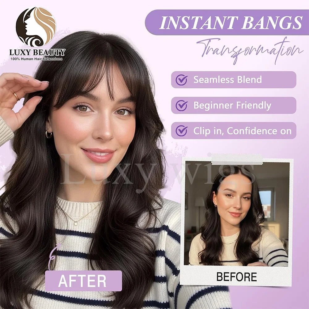 Luxy Beauty Bangs Clip in Fringe for Women, Daily Wispy Bangs - Black, Brown, Blonde - Hairliegant