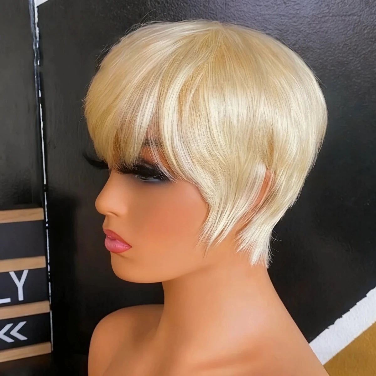 Human Hair Wigs Blonde Human Hair Wig With Bangs Wigs For Women Remy Hair Short Straight Hair Full Machine Made - Hairliegant