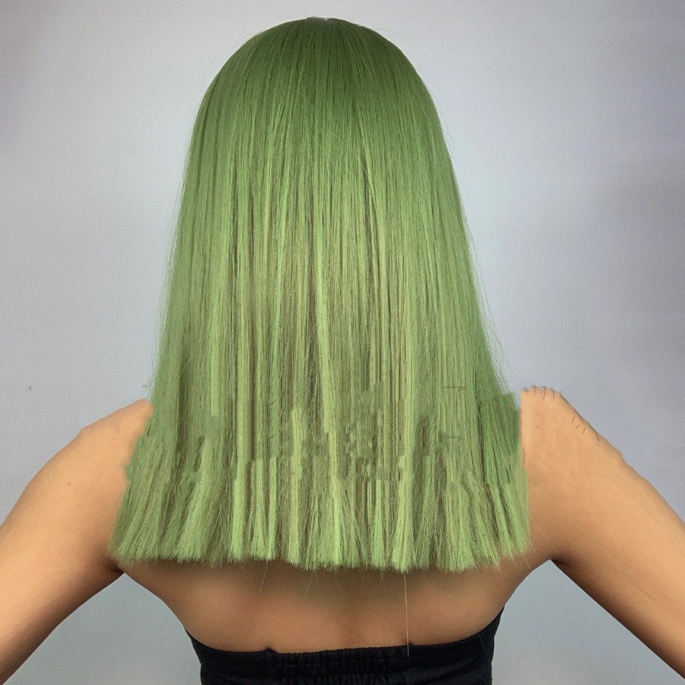 Plant Green Straight Hair With Bangs - Hairliegant