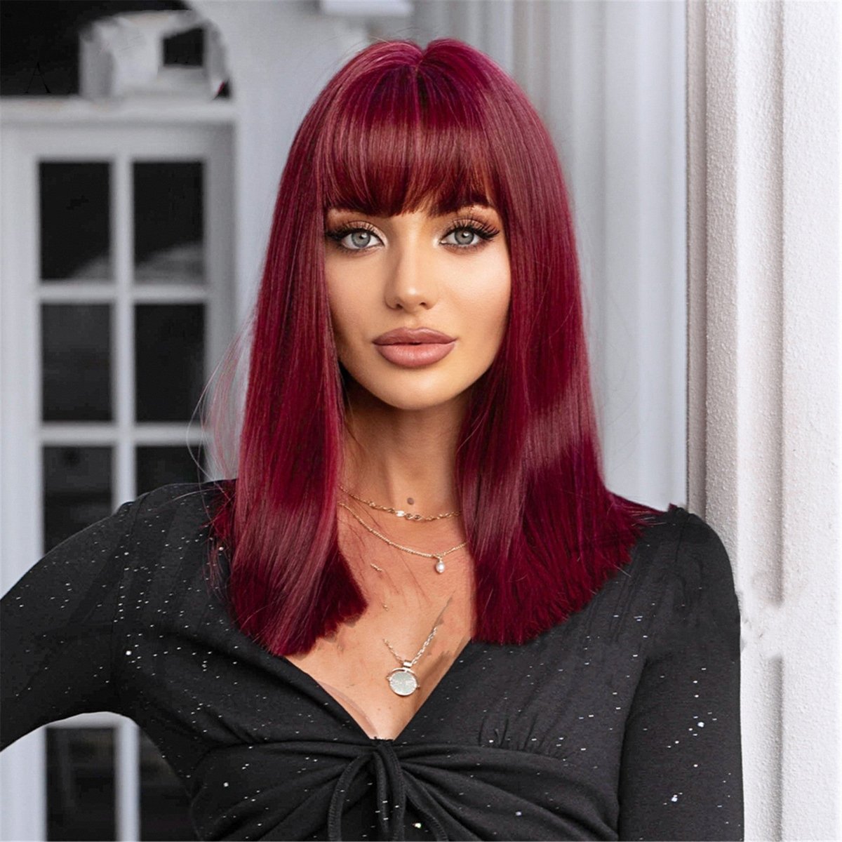 Plant Green Straight Hair With Bangs - Hairliegant