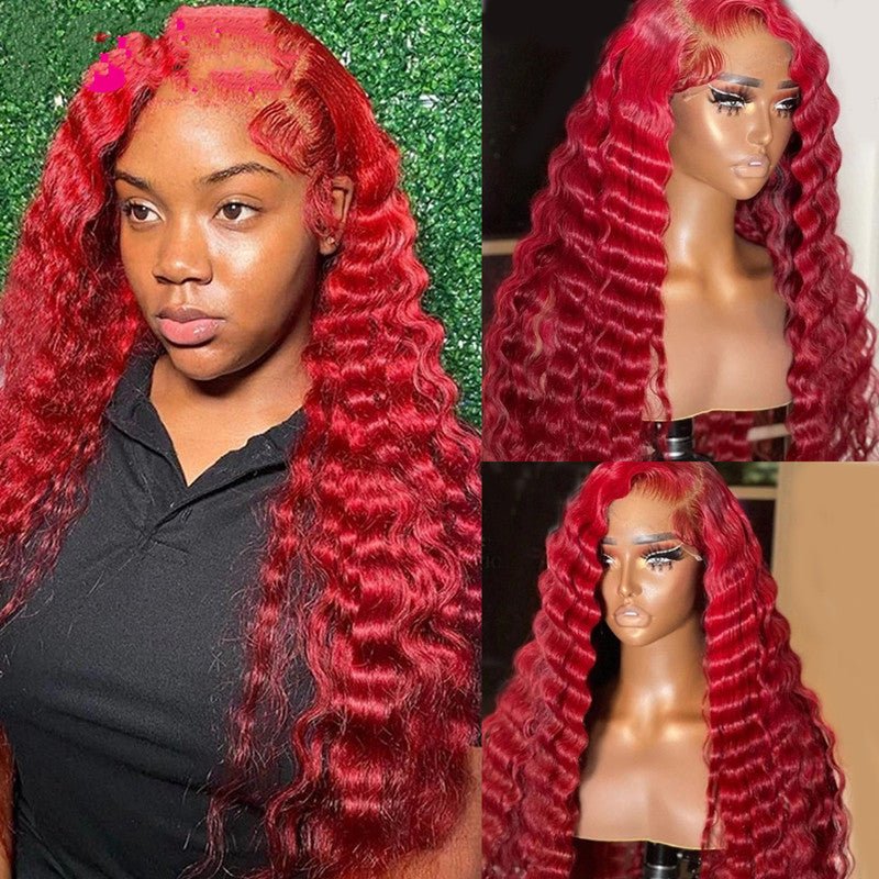Red Deep Wave Human Hair Wig Real Headgear - Hairliegant