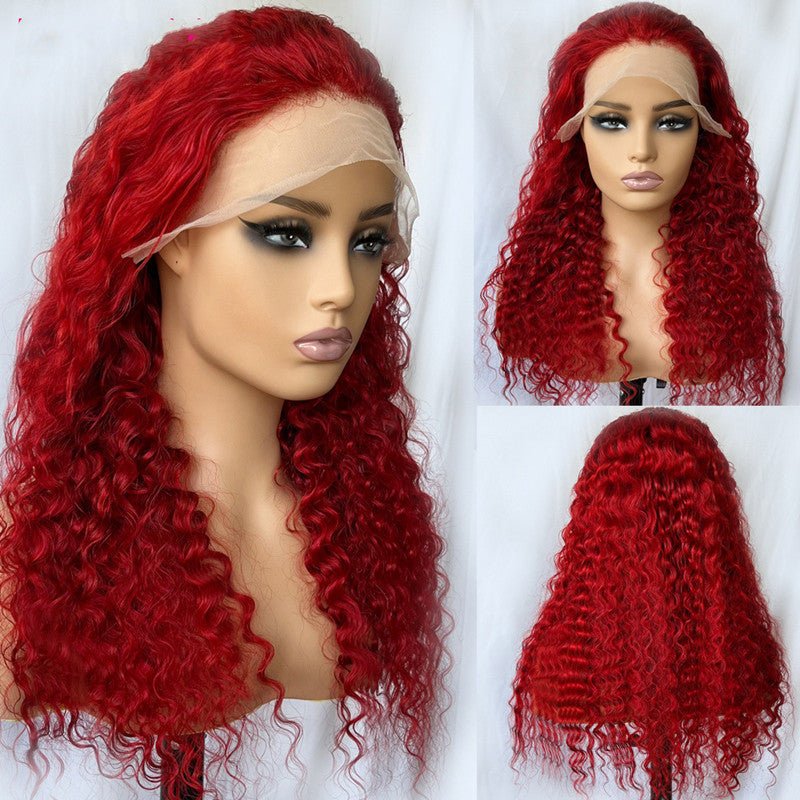 Red Deep Wave Human Hair Wig Real Headgear - Hairliegant