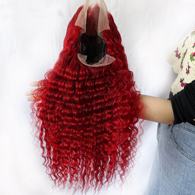 Red Deep Wave Human Hair Wig Real Headgear - Hairliegant