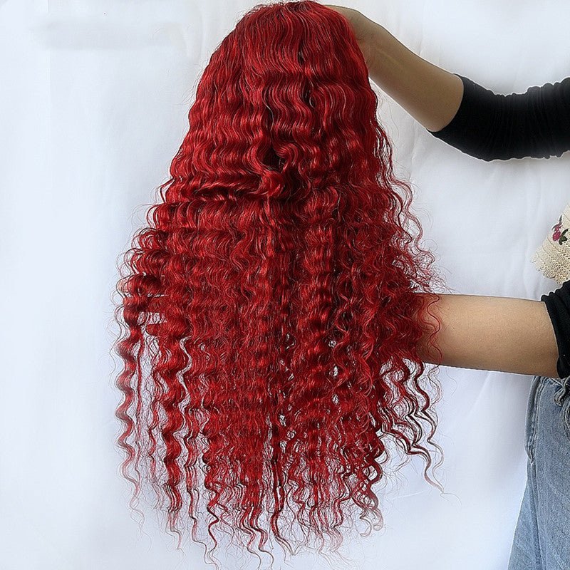 Red Deep Wave Human Hair Wig Real Headgear - Hairliegant