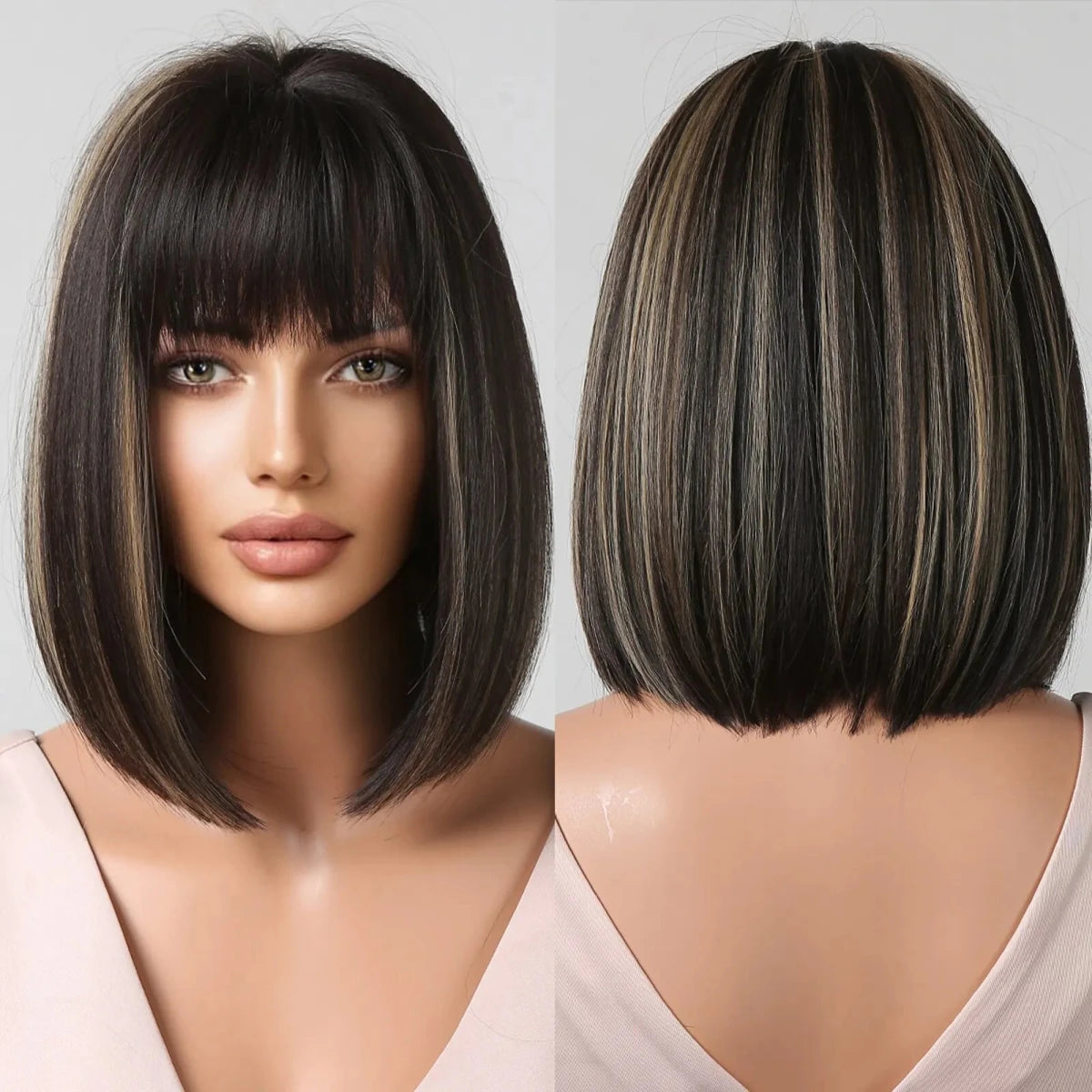 Short Wine Red Bob Wigs For Women Burgundy Bob Wigs With Thick Bangs Heat Resistant Synthetic Wig - Hairliegant