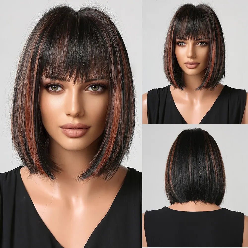 Short Wine Red Bob Wigs For Women Burgundy Bob Wigs With Thick Bangs Heat Resistant Synthetic Wig - Hairliegant